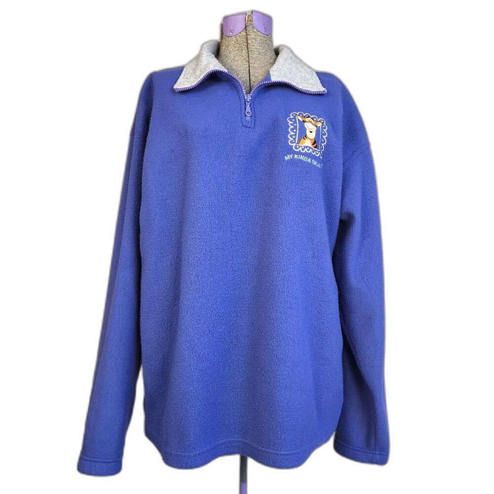 Disney Vintage 90s Pooh Tigger Half Zip Fleece Pullover Sweatshirt Unisex Size L